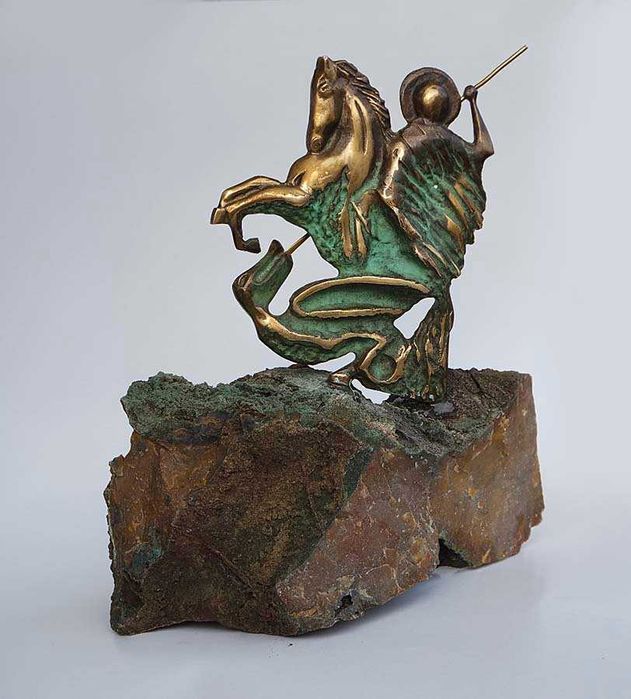 Свети Георги и Змея. Скулптура, малка пластика, бронз. Оригинал.