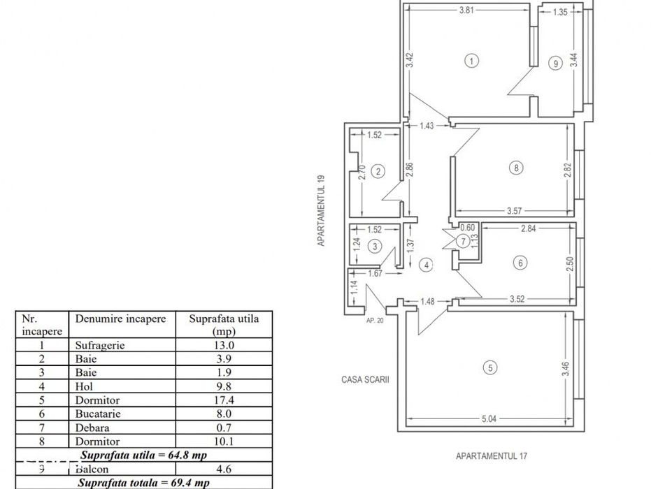 Apartament 3 camere decomandat spatios Medgidia, zona VS-uri