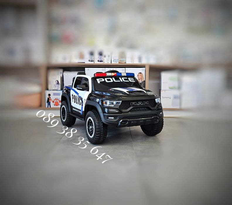 ТОП ЦЕНАНОВО!Акумулаторен джип RAM POLICE BLACK с 12V батерия,EVA гуми,сигнални светлини,,USB,дистанционно