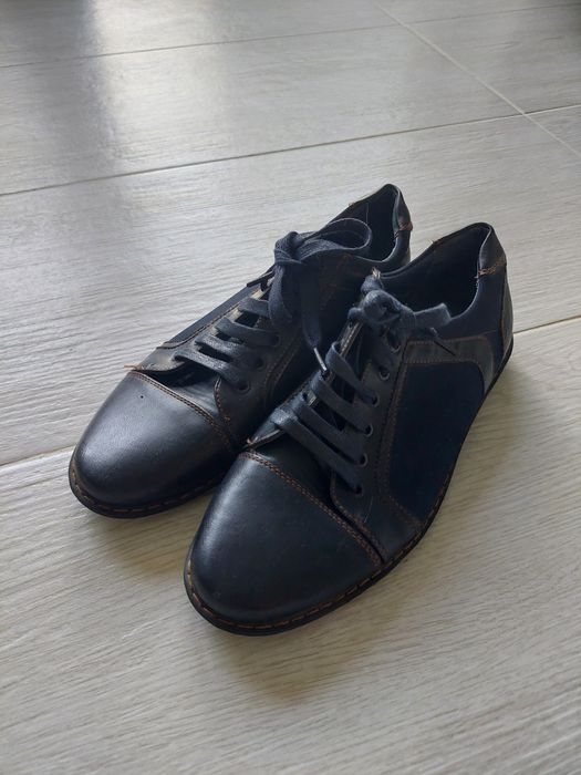 Pantofi casual piele, bleumarin cu maro, mărimea 42