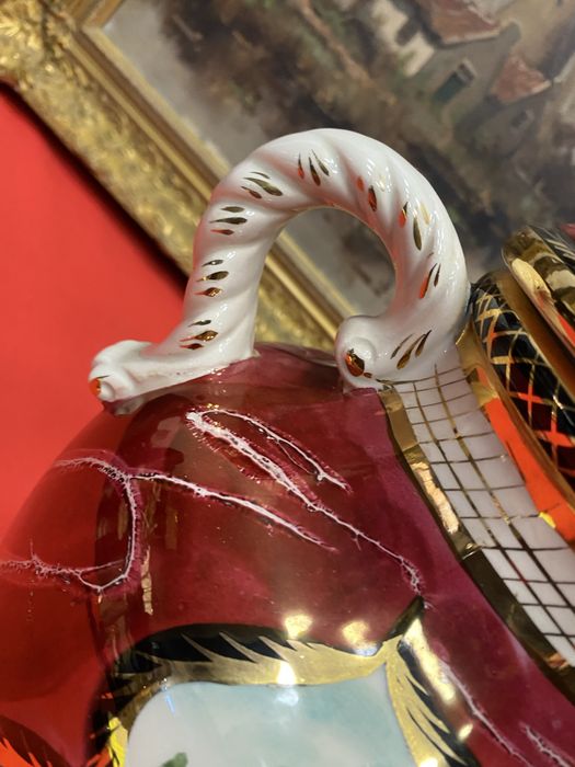 Винтидж ваза с капак H Biquet Belgium 1960 1980 пойна птица