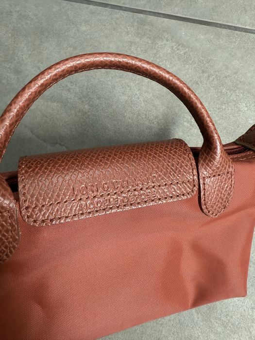 Дамска мини чанта в кафяво от полиамид и кожа, Longchamp Le Pilage