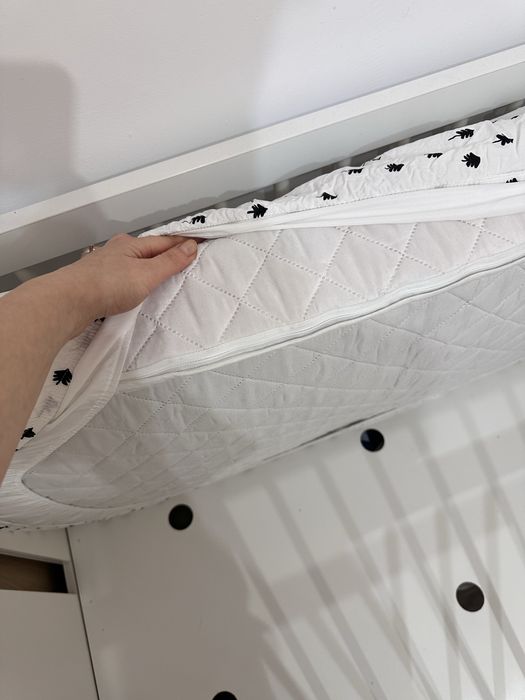 Patut copil alb lemn masiv 120x60 cu saltea