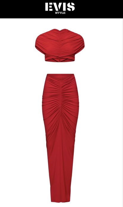 Елегантен червен сет Evis – топ и пола