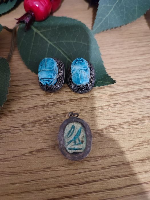Set Vechi Argint Cercei+Pandantiv  Egipt Scarabei