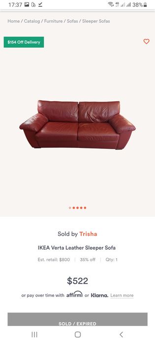 Canapea extensibilă piele naturala Ikea Vreta 3 locuri