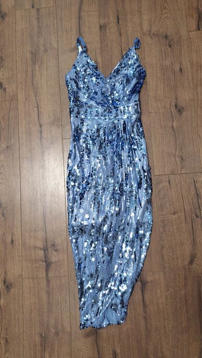 Официална синя рокля с пайети Lucy