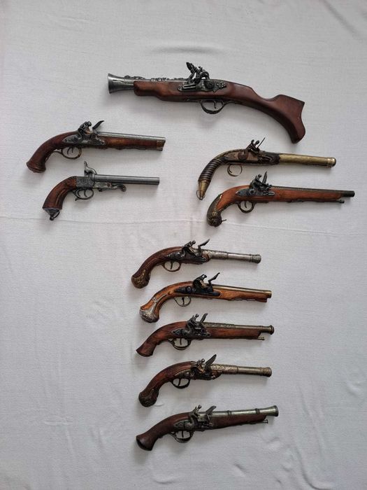pistol panoplie flinta panoplie lemn metal bronz