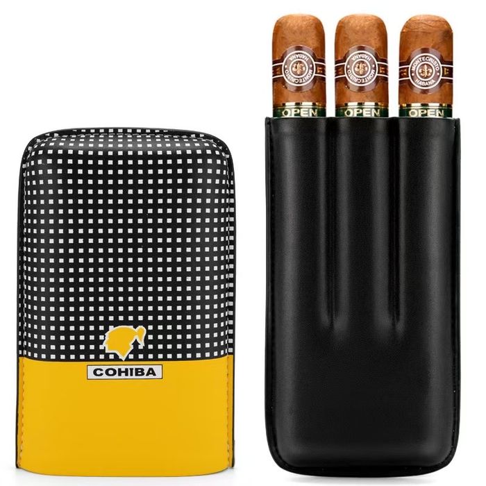 Cohiba комплект за пури – кожен калъф за 3 пури и запалка