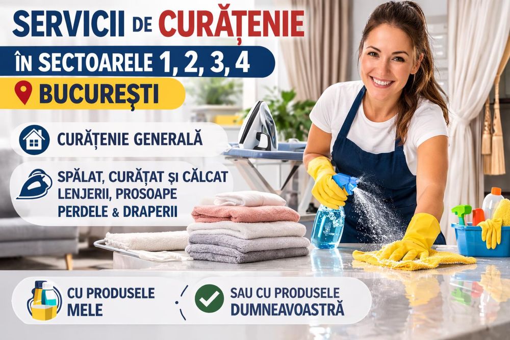Curatenie la domiciliu,spalat/calcat curatat perdele,lenjerii,prosoape