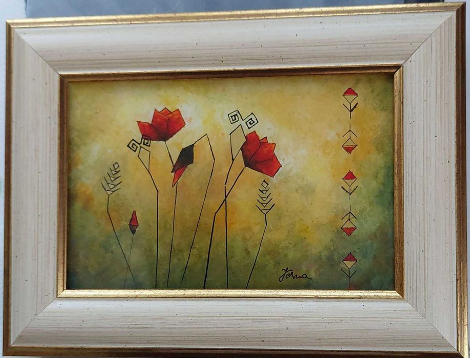 Tablou, idee cadou ,pictura pe sticlă,maci,tablouri,tablou cu maci