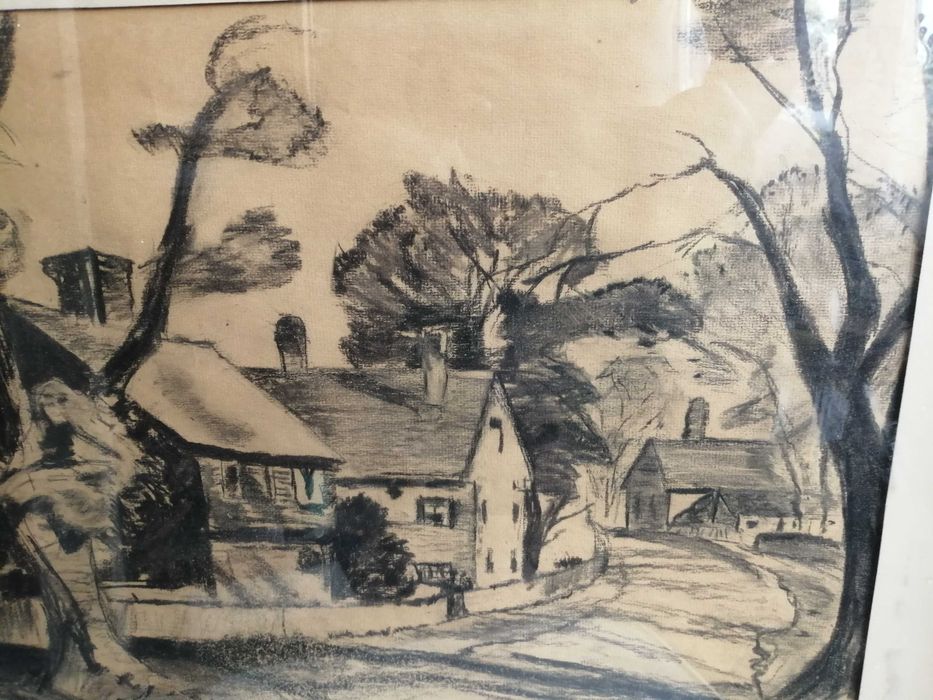 Tablou premiat Sherrg kotle - desen carbune, semnat,