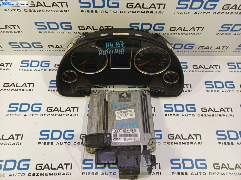 Kit Pornire ECU Calculator Motor Ceas Ceasuri Cluster Instrumental Bord Cip Cheie si Imobilizator Audi A4 B7 2.0 TDI BLB AUTOMAT 2004 - 2008 Cod 03G906016GN 0281012113 [L1778]