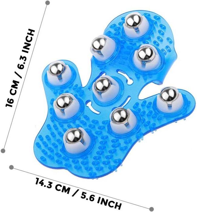 Manusa de masaj pentru cu 9 bile metalice rotative 360° albastru