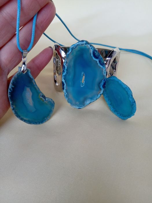 Троен комплект бижута със син ахат! Подарък за жена!