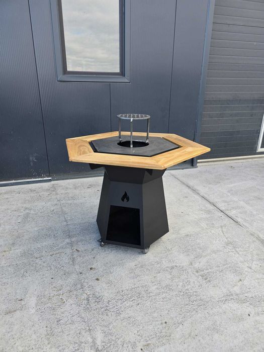 Gratar premium cu plita de 10 mm si blat de stejar masiv