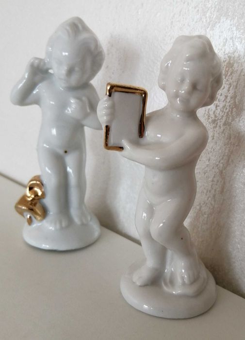 Doi ingerasi pereche ingeri bibelouri ceramica portelan bibelou