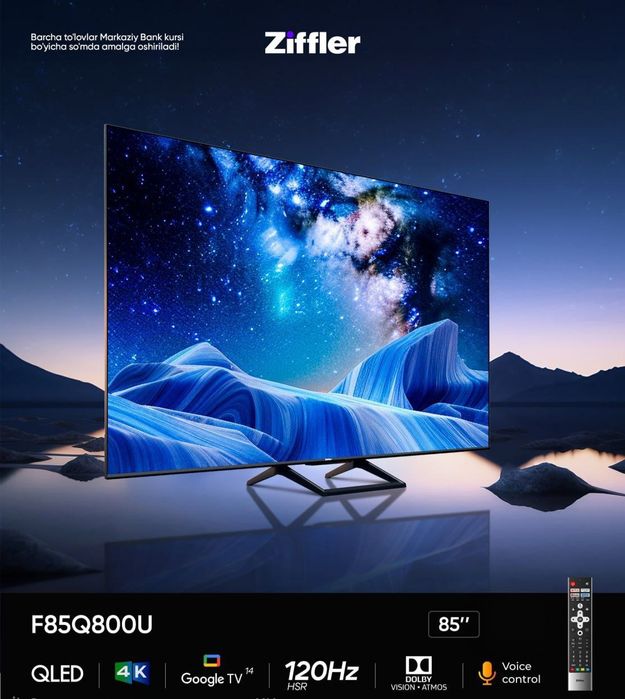 Телевизор Ziffler Qled + 120Hz 4K UHD Google TV Dolby vision + Atmos