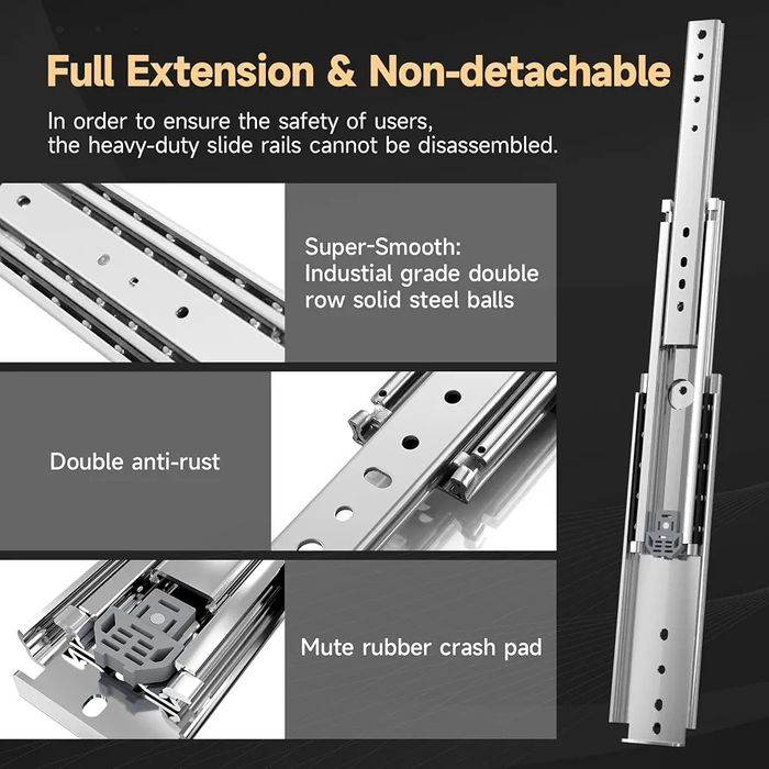 Glisieră sertar cu extindere completă 400mm heavy duty capacitate 200kg lățime 76mm 1 pereche