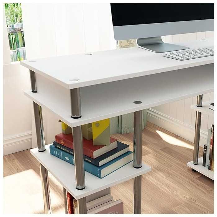 ПРОМОЦИЯ Компютърно бюро с рафтове в бяло – LJJ-MLS12040-W