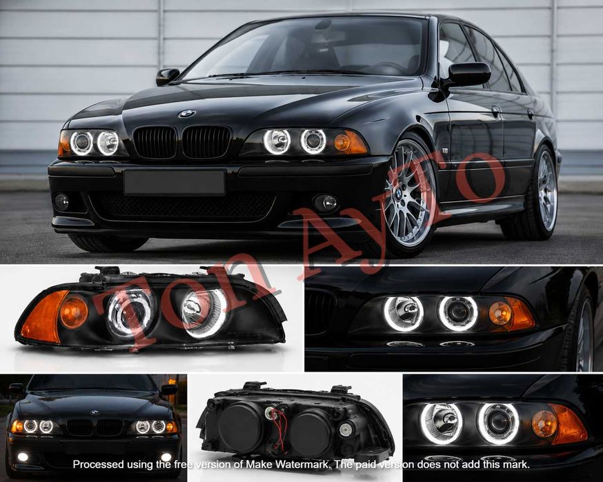 Тунинг Фарове Angel Eyes за BMW E39 1997–2003 Черни Рефлекторни Комплект С Включени Крушки