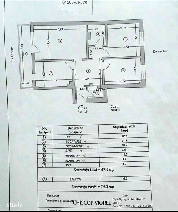 Apartament 3 camere decomandate zona Narcisa str Republicii nr 15