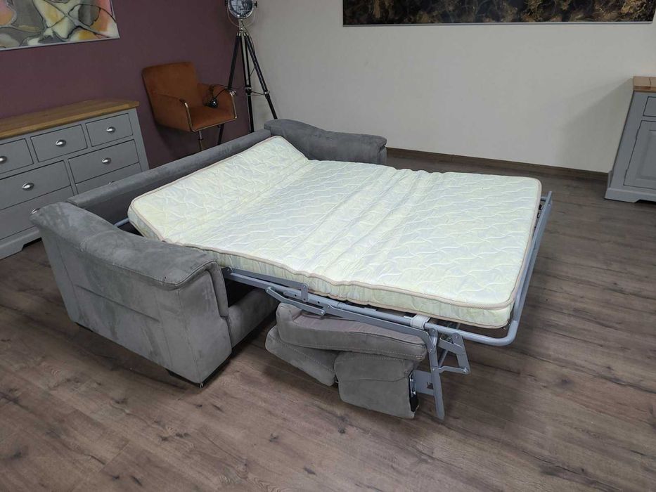 Светло сив диван тройка от плат с функция сън