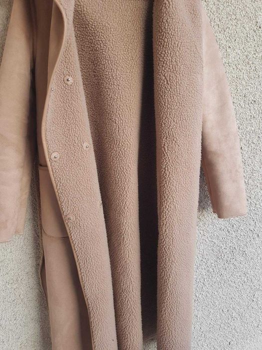 Geacă de iarnă damă, maro deschis, cu căptușeală tip blană