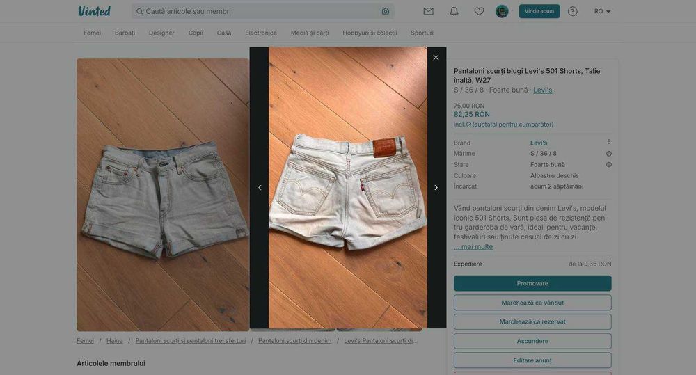 Pantaloni scurți blugi Levi's 501 Shorts, Talie înaltă, W27