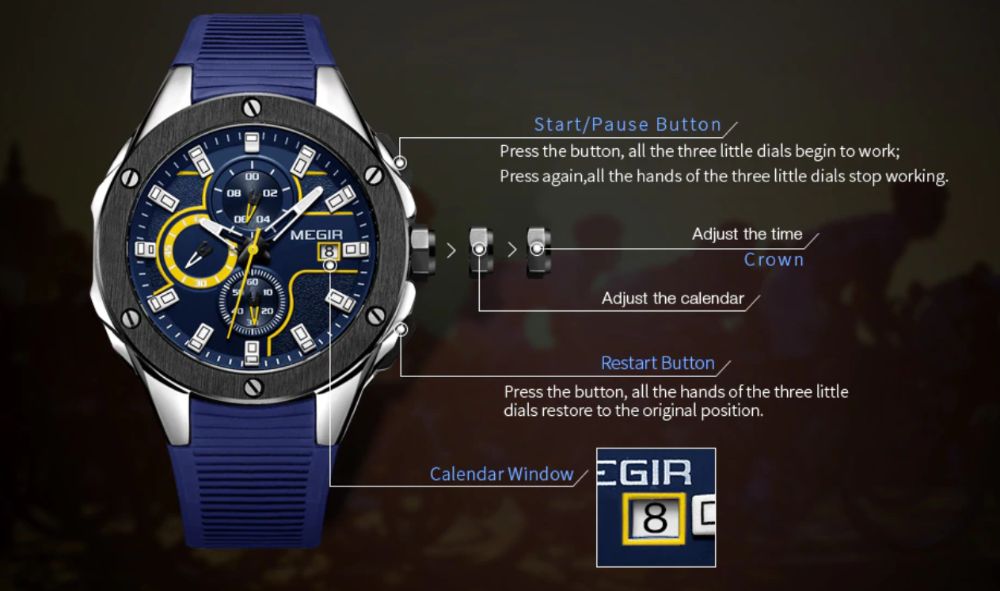 Ceas bărbați MEGIR Sport ceas cronograf curea de silicon calitate