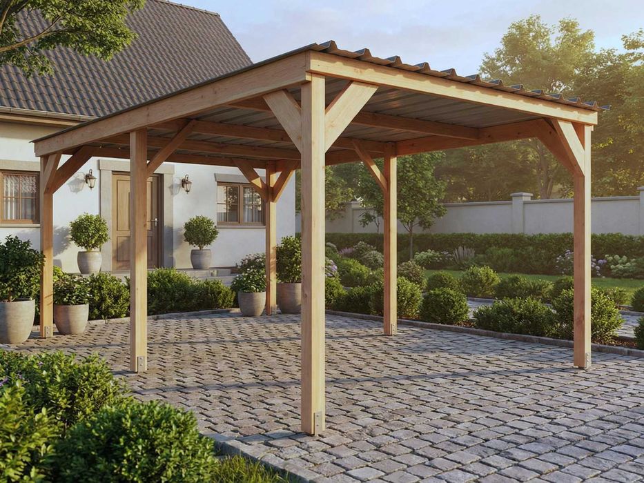 Foisor / Copertină / Carport lemn masiv 740x410x210 cm – kit complet, nou