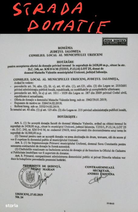 Urziceni. Locuri de casă. Str.Buzaului.peste linie.Supraf 530 - 900mp.