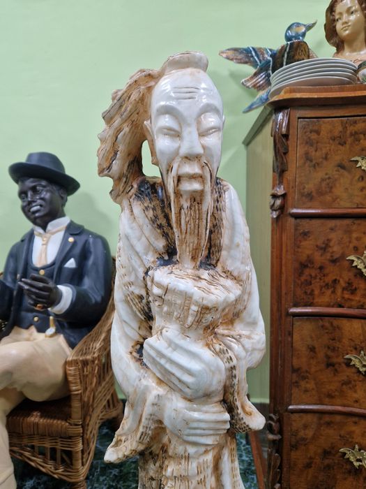 Уникална голяма антикварна китайска каменна фигура статуетка