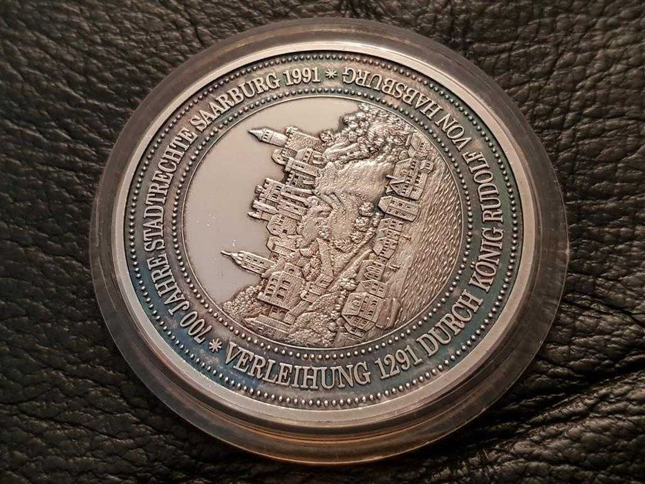 СРЕБЪРЕН 999 ‰ ПЛАКЕТ медал 1291 - 1991г. 700 години Саарбург