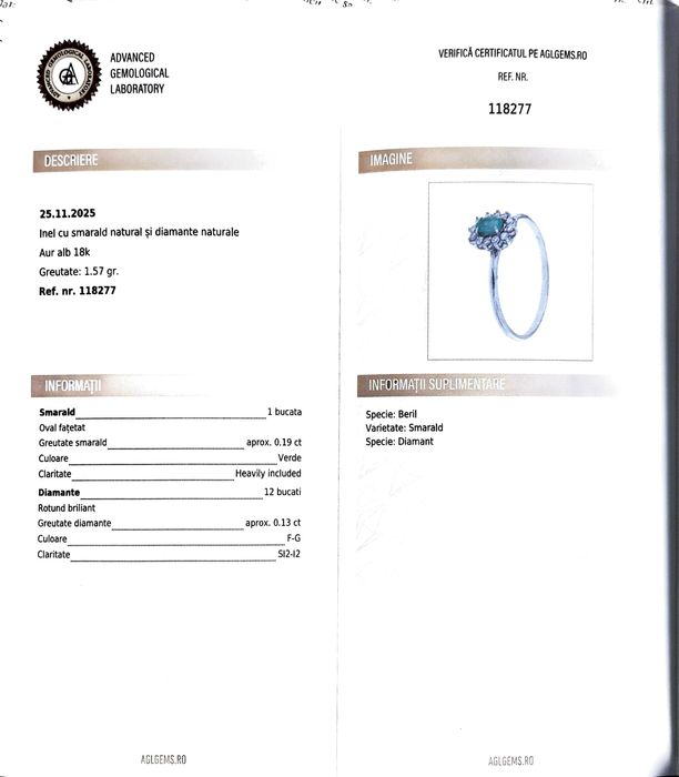 Inel din aur de 18k cu smarald și diamante naturale