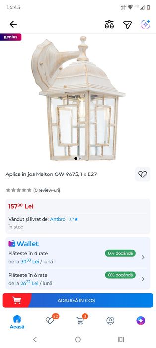Vând aplică exterior albă cu patina aurie