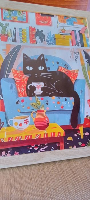 Изкуство с Весела Котка на Платно -Ретро Постер 30см./40 см.