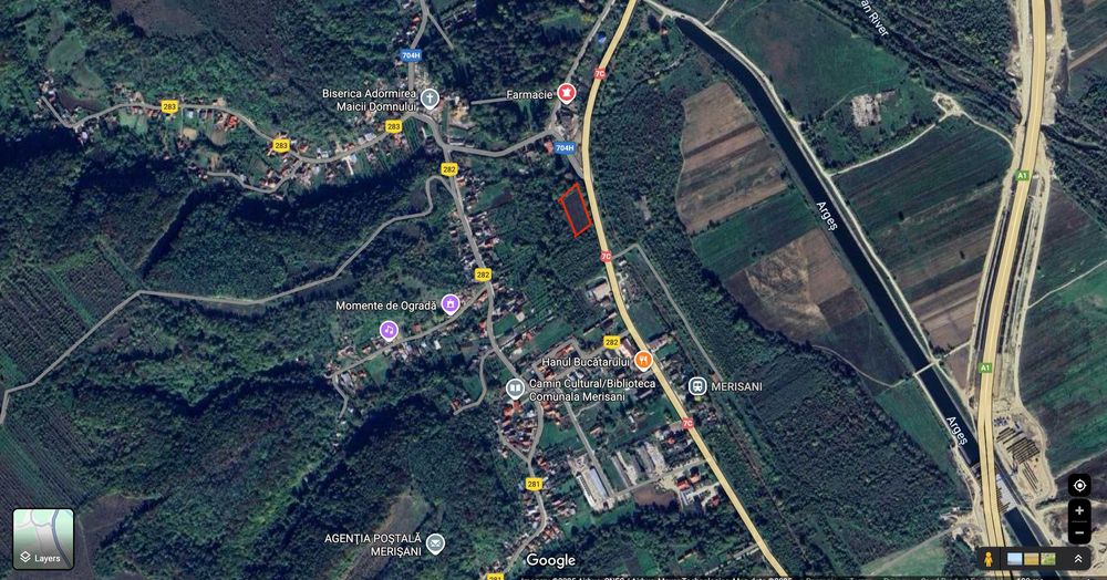 Teren intravilan pentru afacere, Merisani stradal la DN 7C