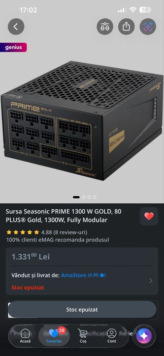 Sursa Seasonic PRIME 1300 W GOLD, 80 PLUS® Gold, 1300W