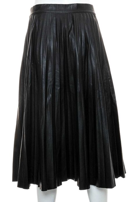 Нова дълга плисирана черна кожена пола "Bershka" / "Бершка", размер L