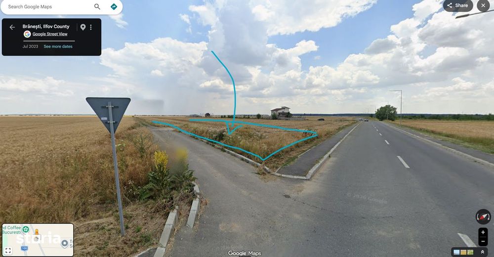 7570mp intravilan Brănești – drum asfaltat, gata de construit