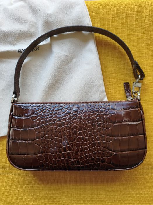 Дамска чанта BY FAR RACHEL Nutella Croco Embossed Leather Shoulder Bag