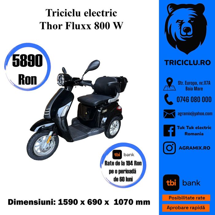 Triciclu electric fara permis marca THOR FLUXX Agramix