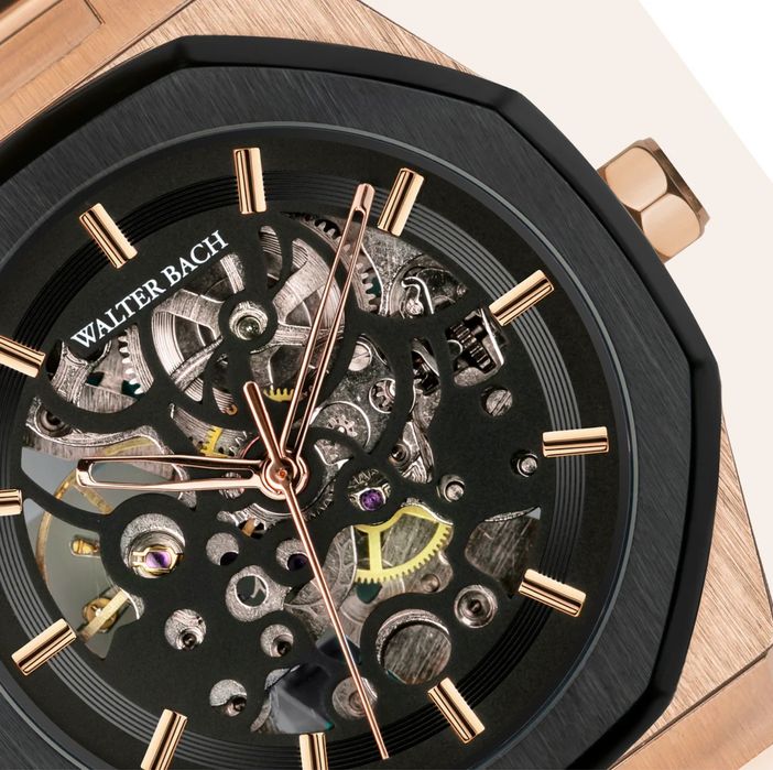 Ceas Walter Bach Skeleton Gold & Black Automatic - Nou la Cutie