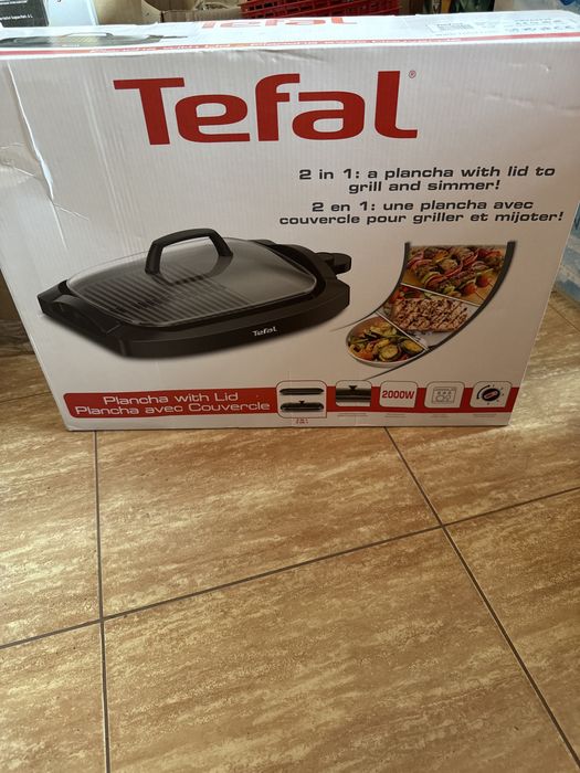 Gratar electric Tefal Plancha CB6A0830, 2000 W, 2 zone de gatit, suprafata antiaderenta, capac, Negru
