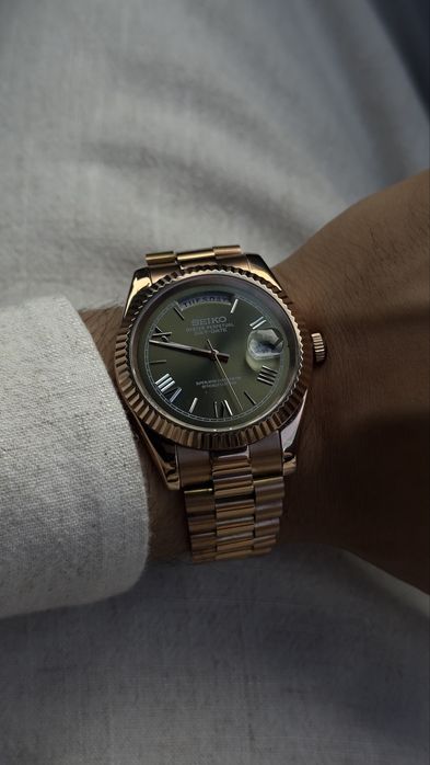 Ceas Seiko Daydate Rose Gold Cadran Verde Automatic Bratara President