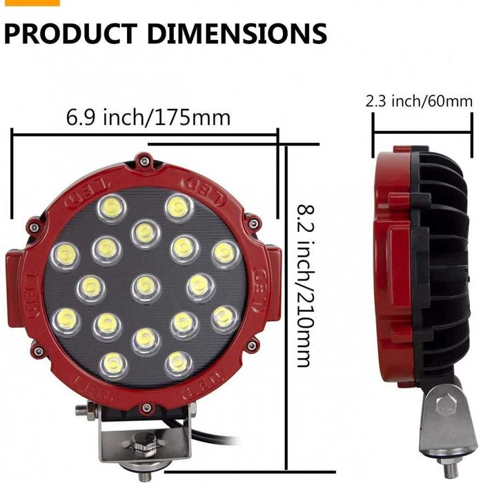 Proiector auto offroad cu led 51w 5100 lumeni culoare  rosu
