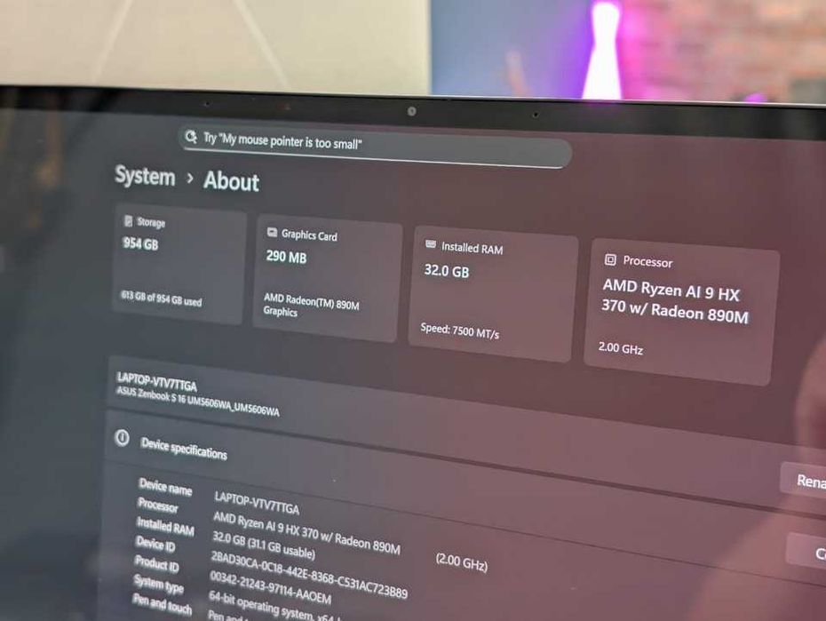 AMD Ryzen AI 9 HX 370/32GB RAM/1TB SSD NVMe/Ati Radeon 890m/ASUS Zenbook 16 S/16 OLED touch 2880x1800 2.8K 120Hz
