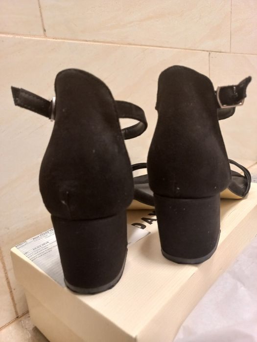 Sandale negre dama 40.5, cu bareta si toc gros