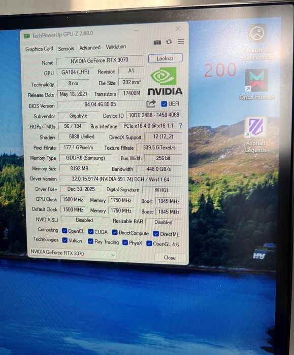 Видеокарта 3070 8gb 256 bit